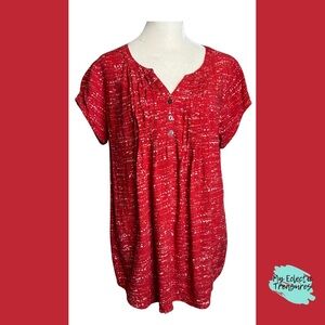 Red Relaxed Buttoned Blouse with Mandarin Collar